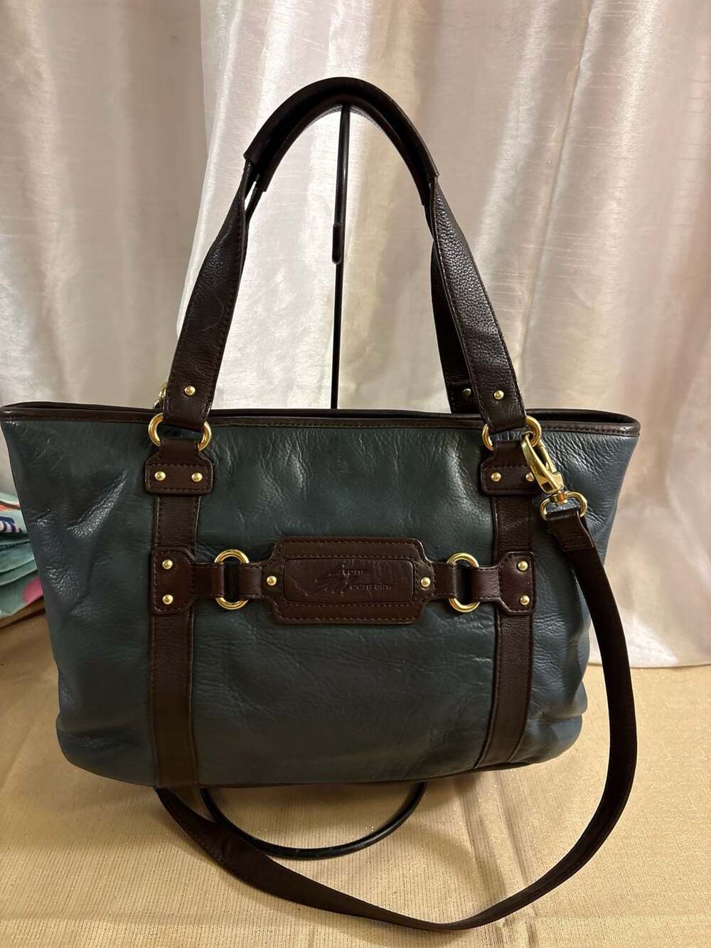 Stone Mountain Leather Tote Bag Blue Brown Purse